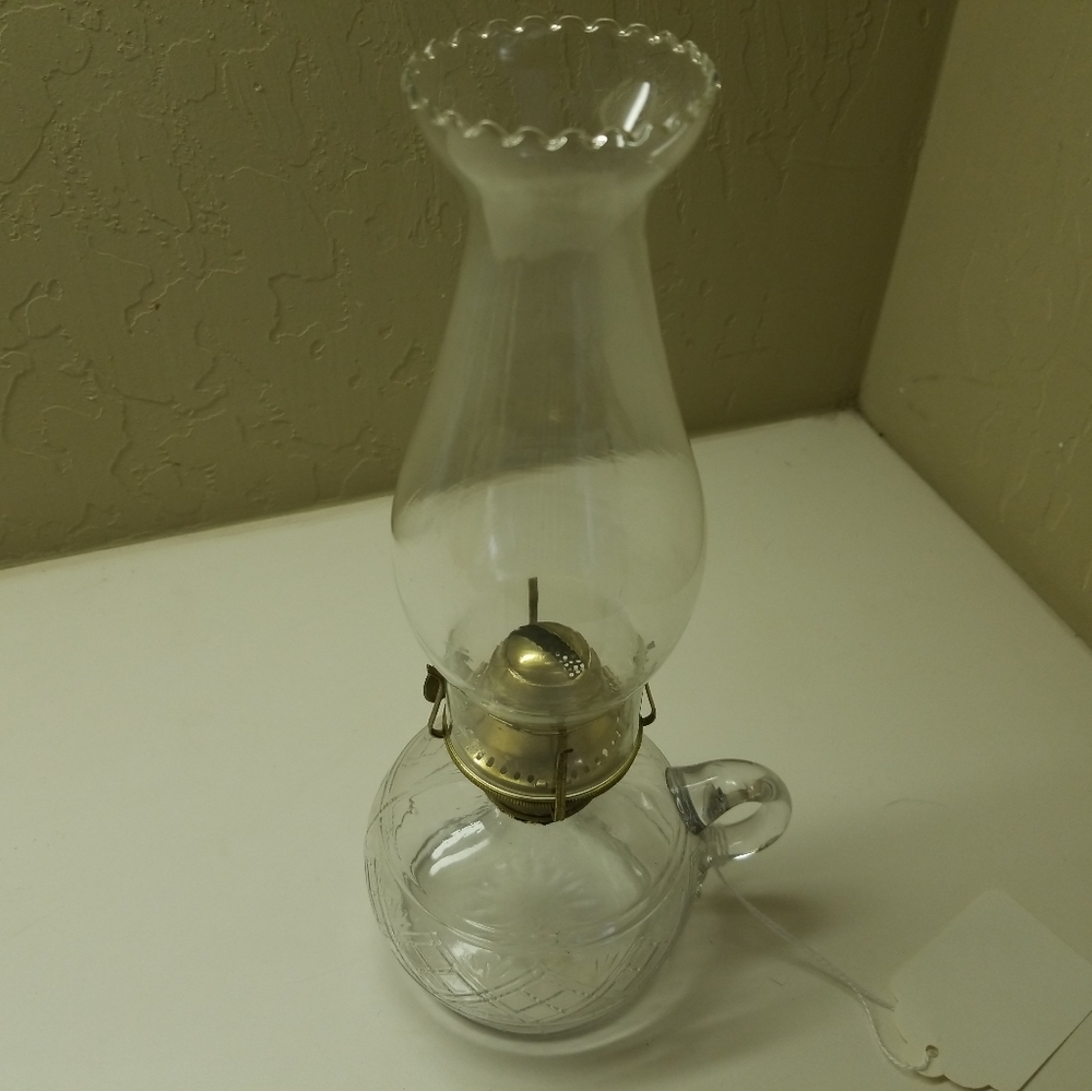 RARE ANTIQUE GLASS "SUN BURST PATTERN" FINGER LAMP